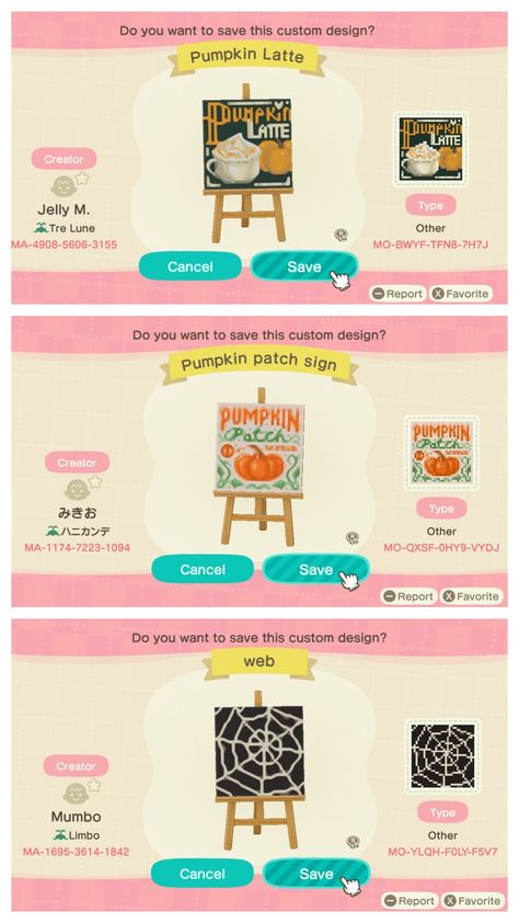 Fall Leaf Path Acnh, Acnh Prize Booth, Animal Crossing September, Anch Halloween Ideas, Acne Qr Codes, Pumpkin Patch Sign Animal Crossing, October Animal Crossing, Acnh Pumpkin Patch Code, Acnh Halloween Custom Design