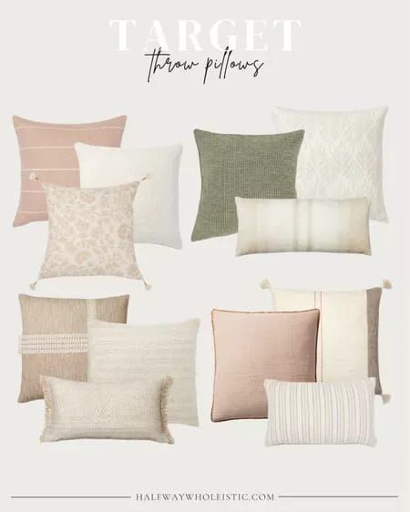 Throw Pillows For Light Grey Couch, Colorful Throw Pillows Living Room, Anthropologie Living Room Inspiration, Couch Pillows Ideas Color Schemes, Cushions On Sofa Color Schemes, Beige Couch Pillow Ideas, Style Couch Pillows, Anthropologie Living Room, White Sofa Pillows