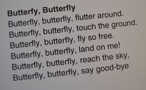 Insect Songs, Music Theme Preschool, Butterfly Preschool, Preschool Butterfly, Insect Study, Butterflies Theme, Butterfly Poems, Preschool Poems, Butterfly Songs