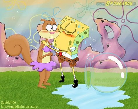 spongebob and sandy look so cute together!! Spongebob Sandy, Spongebob And Sandy, Oswald The Octopus, Couples Doodles, Spongebob Drawings, Stephen Hillenburg, Pineapple Under The Sea, Cartoon Video Games, Cartoon Crazy