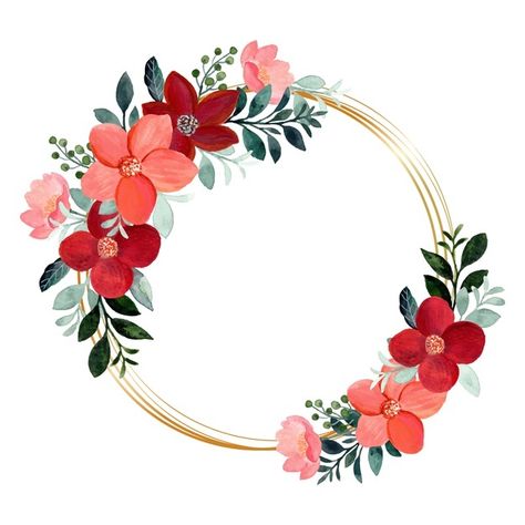 Watercolor floral wreath with golden fra... | Premium Vector #Freepik #vector #flower #frame #watercolor #floral Pebble Ideas, Paper Flower Decorations, Watercolor Floral Wreath, Watercolor Circles, Watercolor Wreath, Flower Graphic Design, Frame Floral, Wreath Drawing, Floral Wreath Watercolor