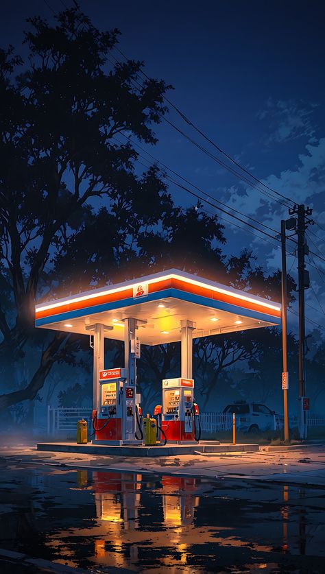 Cartoon Wallpaper Hd Iphone Wallpapers, Creepy Gas Station, Space Gas Station, Night Wallpaper Iphone, Photowall Ideas, Dreamy Artwork, Pop Art Wallpaper, Art Gallery Wallpaper, Cool Wallpapers Art