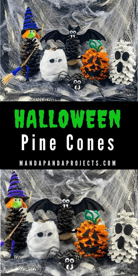 Kids Crafts Toddlers, Nature Crafts Kids, Aesthetic Craft, Pinecone Crafts Kids, Halloween Character, Pine Cone Art, Halloween Crafts For Toddlers, Halloween Arts And Crafts, Adornos Halloween