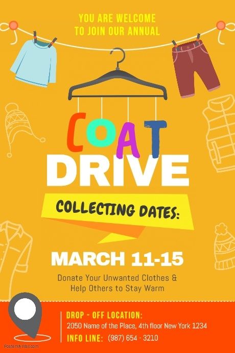 Activities Coordinator, Clothes Donation, Fundraiser Poster, Fundraising Poster, Poster Examples, Coat Drive, Paper Bride, Charity Poster, Drive Poster