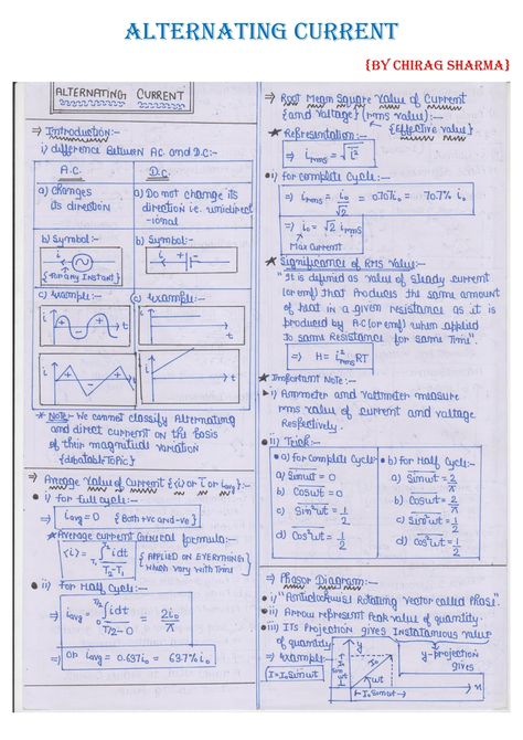 Alternating Current (AC) - Definitions, Concepts, and Applications Alternating Current Notes, Alternating Current Formula Sheet, Nomenclature Chemistry, Organic Chemistry Notes, Tissue Biology, Formula Sheet, Element Chemistry, Redox Reactions, Human Body Facts