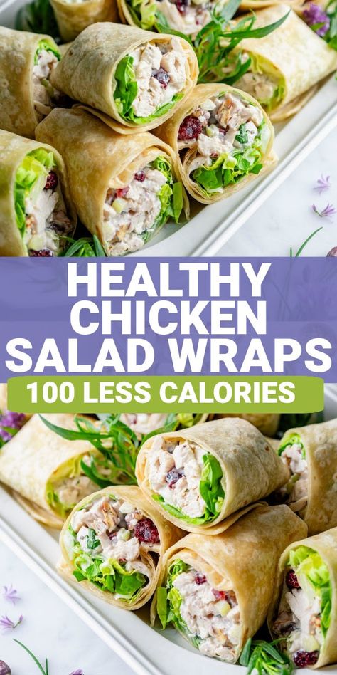 When you want a creamy satisfying chicken salad wrap, but you don't want the mayonnaise and calories, turn to these healthy Chicken Salad Wraps. They have 100 fewer calories and are made with good-for-you ingredients but still have a delicious taste! Chicken Salad Wrap Ideas, Healthy Chicken Sandwich Clean Eating, Chicken Salad Wraps Recipes, Healthy Tortilla Wraps Lunch Ideas, Wrap Ideas For Lunch Healthy, Wraps Recipes Chicken, Healthy Wraps For Lunch Clean Eating, Chicken Salad Lunch Ideas, Chicken Salad Wrap Healthy