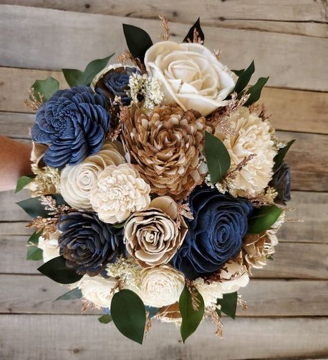 Navy And Gold Wedding Flowers Bridal Bouquets, Dusty Blue And Navy Wedding Bouquet, Navy Gold Bouquet, Navy Blue White And Brown Wedding, Dusty Blue Navy Blue Gold Wedding, Navy Gold Wedding Flowers, Navy And Gold Floral Arrangements, White And Navy Blue Bouquet, Navy Cream And Gold Wedding