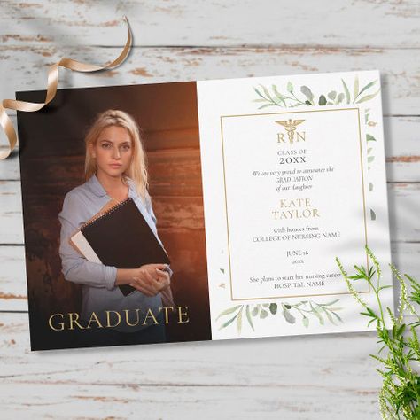 Modern Graduation Party, Law School Graduation, Graduation Announcement Cards, Graduation Invitations Template, Graduation Signs, Watercolor Greenery, Nursing Graduation, Grad Photos, Graduation Party Invitations