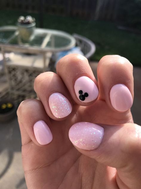 Pinterest inspired nails for Disney!!! #disney #sns Minnie Mouse Nails For Kids, Disney Themed Nails Short, Kid Disney Nails, Disney Manicure Ideas For Short Nails, Disney Nails For Short Nails, Disney World Nails Simple, Minnie Nails Designs, Disney Nails For Kids, Pastel Disney Nails