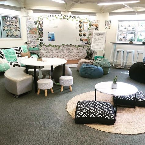 This is such a beautiful flexible seating classroom from @teaching6 ! We love all the options she has provided for her students.… Coffee Shop Reading Corner Classroom, Awesome Classroom Decor, Classroom Modern Design, White Brick Classroom Decor, Modern Classroom Furniture, Brick Bulletin Board Ideas, Brick Bulletin Board Classroom, Brick Wall Classroom Decor, Classroom Reading Nook Ideas