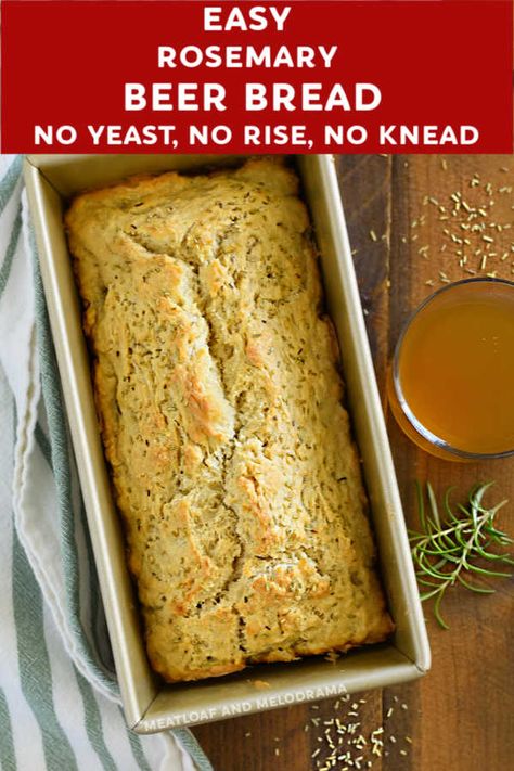 Rosemary Beer Bread - Meatloaf and Melodrama Quick No Knead Bread, Bread Without Yeast, Rosemary Recipes, Beer Bread Recipe, Rosemary Bread, No Yeast Bread, Homemade Beer, Herb Bread, Cooking With Beer