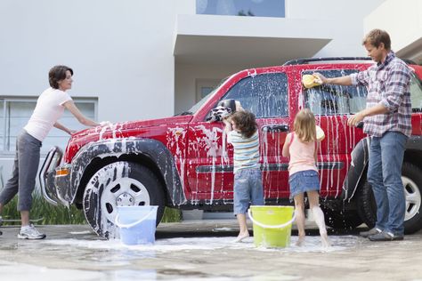 Is it better to break out the bucket and sponge at home or drive through a commercial car wash? Learn the pros and cons for both options. Car Wash Tips, Diy Car Wash, Soap Manufacturing, Car Wash Soap, Eco Friendly Cars, Clean Tires, Clean Your Car, Car Exterior, Family Car