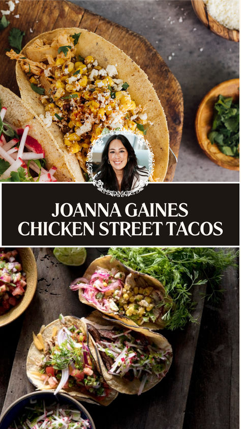 Joanna Gaines Chicken Street Tacos Ancho Chicken Tacos, Diced Chicken Tacos Recipe, Mexican Chicken Shredded, Shredded Chicken Street Tacos Recipe, Toppings For Tacos, Ground Chicken Tacos Recipes, Street Tacos Aesthetic, Cuban Tacos, Chicken Gorditas