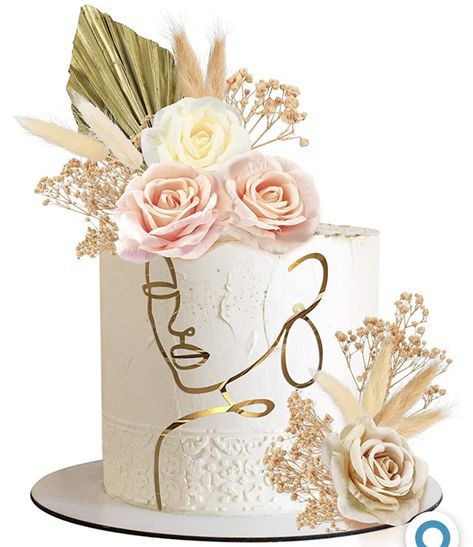 Boho Cake Topper, Flower Cake Decorations, Face Cake, Boho Cake, Flower Cake Toppers, Cake Decorating Set, Gold Cake Topper, Vintage Bridal Shower, Gold Face