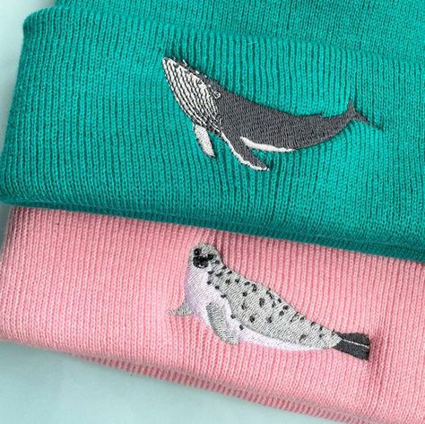 Seal Embroidery, Ocean Embroidery, Donate Money, Embroidered Beanie, British Wildlife, Embroidered Hat, 자수 디자인, Hat Beanie, Humpback Whale