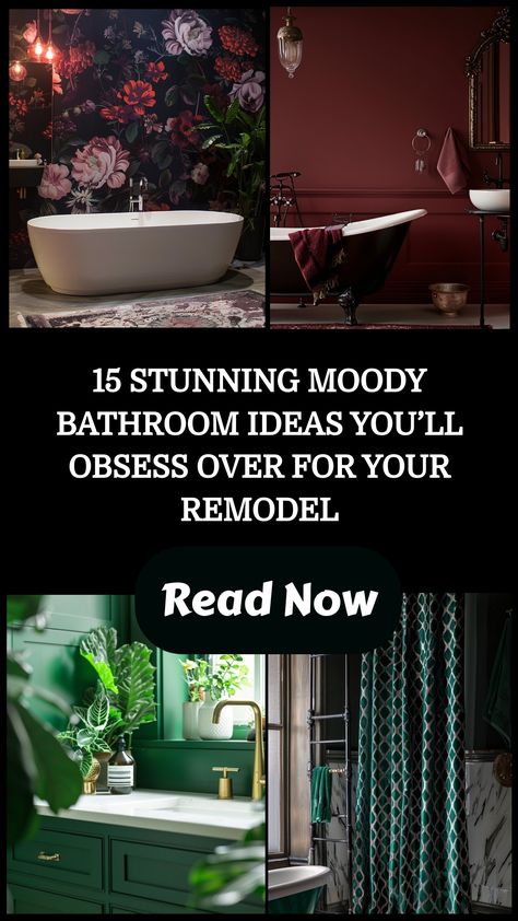 Looking to add a touch of drama and elegance to your bathroom? These 15 moody bathroom designs are packed with rich colors, ambient lighting, and bold textures that create the ultimate spa-like sanctuary. Get inspired to transform your space today! ✨ #BathroomDesign #HomeRemodel #MoodyInteriors Moody Bathroom Mood Board, Dark Moody Bathroom, Moody Bathroom Ideas, Bath Chandelier, Luxury Small Bathroom, Moody Bathroom, Glam Bathroom, Stylish Shower Curtain, Dark Tile