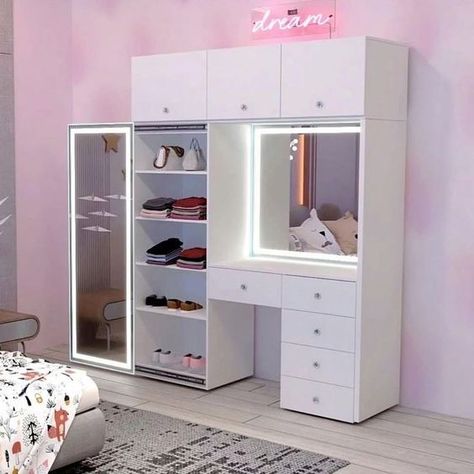 Vanity Closet Ideas, Cool Bedroom Furniture, Dressing Table Mirror Design, Small Room Makeover, Bedroom Ideas For Small Rooms Diy, Small Dressing Table, Bedroom Ideas For Small Rooms Cozy, Stylish Bedroom Design, Small Room Design Bedroom