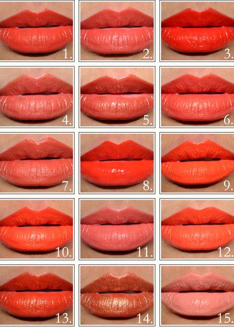 The Summer Season: Orange Lipsticks & Lipglosses Round-up - Temptalia Beauty Blog: Makeup Reviews, Beauty Tips Red Orange Lipstick, Coral Lipstick, Orange Lipstick, Orange Lips, Orange Is The New, Make Me Up, Lip Art, Lipstick Shades, Red Lipstick