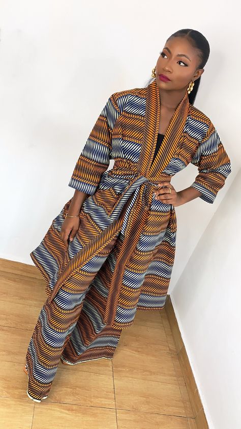 Excited to share this item from my #etsy shop: Nude Brown Ankara Kimono and Trouser with Belt, Brown Ankara Top and Pants, African Kimono and Straight Pants, Ankara top and Palazzo Pants #africanwinteroutfits #ankaraduster #Nudeafricanprint #organiccotton #africankimono Ankara Kimono And Palazzo Outfit, Kimono Jacket And Palazzo Trouser, Ankara Kimono And Trouser, Palazzo Pants And Kimono Outfit, Winter Ankara Outfits, Palazzo Trouser And Top Ankara, Ankara Pallazo Pants Outfit Ideas, Ankara Kimono Jacket And Trouser, Kimono And Palazzo Outfit