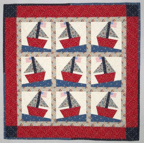 PDF Pattern SAIL AWAY Foundation Piecing Quilt Pattern from Americana Quilts, Boat Quilt, Boat Flags, Nautical Quilt, Map Quilt, Table Halloween, Make A Boat, Build Your Own Boat, Craft Board