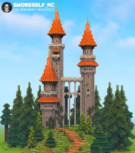 Minecraft Ruins Ideas, Minecraft Castle Tower Roof, Minecraft Castle Walls Towers, Minecraft Mage Tower, Minecraft Medieval Wizard Tower, Minecraft Mountain Castle, Minecraft Medieval Enchanting Tower, Minecraft Kingdom, Minecraft House Plans