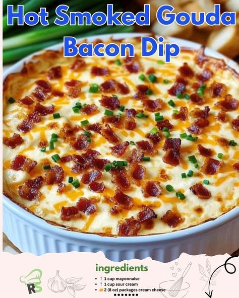 Smoked Gouda Bacon Dip, Bacon Dip, Smoked Gouda, Crunchy Snack, Mayonnaise, Cream Cheese, Dip, Bacon, First Time