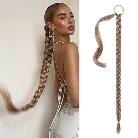 Long Braid Extensions, Hair Extensions For Ponytail, High Ponytail Braid Extensions, Long Ponytail Hairstyles Extensions, Long Braided Ponytail Hairstyles, Ponytail Braid Extension, Blonde Braided Ponytail, Braids Extensions Styles, Fake Braid Ponytail