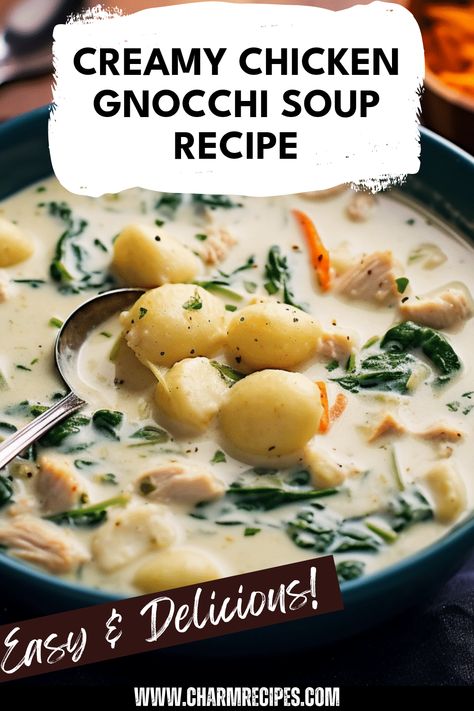 Looking for a comforting yet sophisticated dish? Try this Creamy Chicken Gnocchi Soup that combines tender chicken, fluffy gnocchi, and rich, creamy broth for a delightful meal any time of the year. Perfect for chilly evenings, this hearty soup is quick to make and packed with savory flavors that your entire family will love. Whether you're making it for a busy weeknight or meal prepping for the week, this easy-to-follow recipe will transform your kitchen into a warm haven of deliciousness. Serve it up with crusty bread for an unforgettable dining experience. Chicken Nochi Soup Recipes, Chicken Gnocchi Soup Crockpot, Gnocchi Soup Recipes, Copycat Chicken Gnocchi Soup, Gnocchi Chicken Soup, Creamy Gnocchi Soup, Creamy Chicken Gnocchi Soup, Creamy Chicken Gnocchi, Chicken And Gnocchi Soup