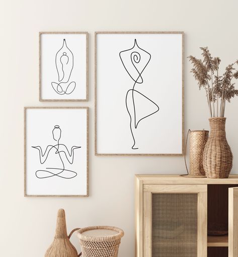 Yoga Kunst, Home Yoga Room, Yoga Drawing, Yoga Studio Design, Yoga Wall Art, Hand Drawings, Yoga Prints, Yoga Studio Decor, Yoga Poster