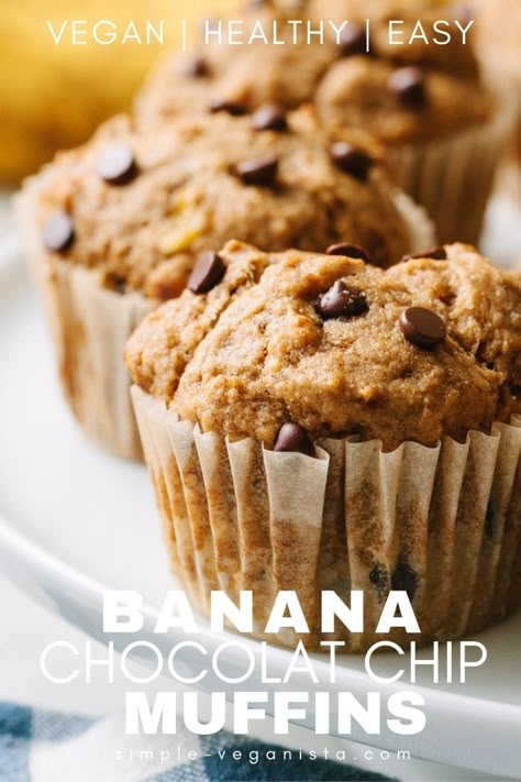 Vegan Banana Chocolate Chip Muffins, Banana Chocolate Chip Muffins Healthy, Peanut Butter Chocolate Chip Muffins, Brunch Snacks, Muffins With Chocolate Chips, Mini Banana Muffins, Vegan Banana Muffins, Muffins With Chocolate, Muffins Recipes