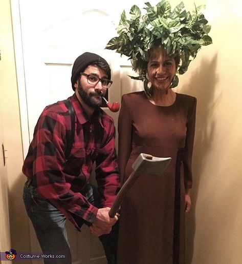 Arbor Day Costume, Pine Tree Costume, Lumberjack Couples Costume, Lumber Jack Costume Couple, Lumberjack And Tree Couples Costume, Bush Costume Diy, Tree Costume Men, Lumbar Jack Costume Women, Lumberjack Couple Costume