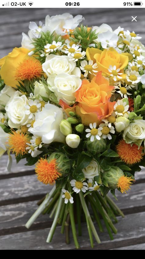 45 Anniversary, Yellow Wedding Bouquet, Wildflower Wedding Bouquet, Wedding Flower Guide, White Flower Bouquet, Orange Bouquets, Yellow Wedding Flowers, Bridal Bouquet Fall, Prettiest Bouquet