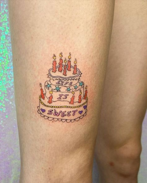 Cake Tattoo, Aesthetic Tattoo Ideas, Unique Tattoo Ideas, Food Tattoos, 20 Aesthetic, Life Is Sweet, Bold Artwork, Doodle Tattoo, Makeup Tattoos