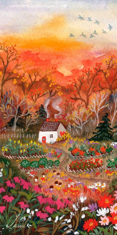 Wallpapers | Laivi Põder illustration November Nature Wallpaper, Fall Artwork Aesthetic, Cute Town Illustration, Cute Autumn Wallpaper Backgrounds, Cute Animal Phone Wallpaper, Illustrative Backgrounds, Vintage Thanksgiving Wallpaper, Vintage Autumn Art, Whimsical Fall Wallpaper Ideas