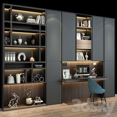 3d models: Office furniture - Furniture composition 283 Modern Shelf Design, Modern Office Space, Interior Design Drawings, Wardrobe Interior Design, Desk In Living Room, Home Library Design, Home Goods Decor, Home Office Space, Living Room Decor Modern