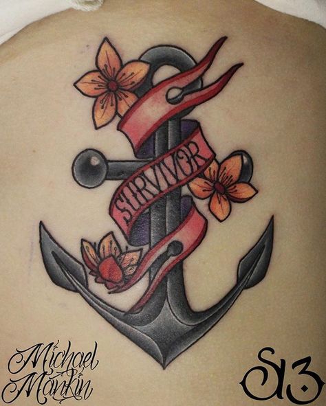 Mike Mankin, @manakinskywalker did this tattoo as a celebration for his client. We love doing awareness tattoos, but love doing survivor tattoos even more. Ships Tattoo, Grandfather Tattoo, Side Tat, Watercolor Anchor, Navy Tattoos, Survivor Tattoo, Loose Lips Sink Ships, Awareness Tattoo, 13 Tattoos