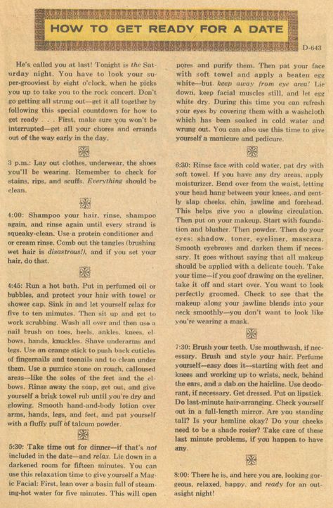 "How To Get Ready For a Date" Falling in Love #129 (February 1972) Dating A Divorced Man, First Date Tips, Stomach Problems, Single Dating, Dating After Divorce, Soft Towels, Night Routine, Dating Humor, First Date