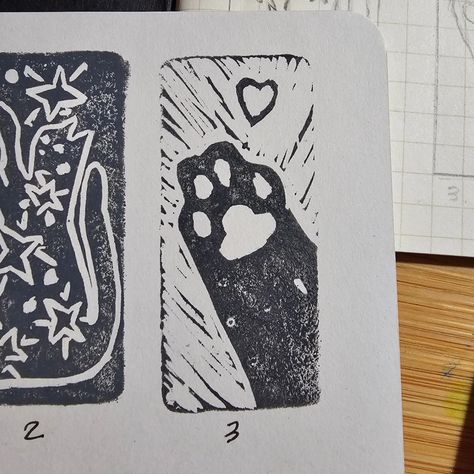 Artober 2024, Day 3: Black Cat Paw. Hello 🐾 @cognitivesurplus Research Notebook series book @moleskine notebook @tombowusa mechanical pencil ForCOLOR Plastic eraser @speedball_art Lino cutter Artellius large eraser Ranger Distress Oxide in Black Soot Found at @artsnacks - @blickartmaterials - @michaelsstores ... www.gemmageluzdesigns.com www.gemmageluz.etsy.com Patreon.com/GemmaGeluzDesigns ... #GemmaGeluzDesigns #latenight #linocut #erasercut #eraser #stamp #artober #2024 #october... Pink Eraser Stamp, Tiny Linocut, Eraser Stamp Ideas, Artober 2024, Research Notebook, Linocut Stamps, Linocut Ideas, Rubber Stamps Diy, Diy Stamps