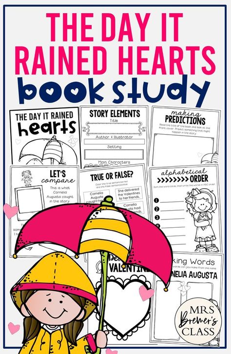 The Day it Rained Hearts book activities unit with Common Core literacy activities and a craftivity for Kindergarten and First Grade for Valentine's Day The Day It Rained Hearts, Craft For Kindergarten, Elementary Books, Valentines Day Book, 2nd Grade Activities, Guided Reading Activities, Guided Reading Books, 1st Grade Activities, Kindergarten Reading Activities