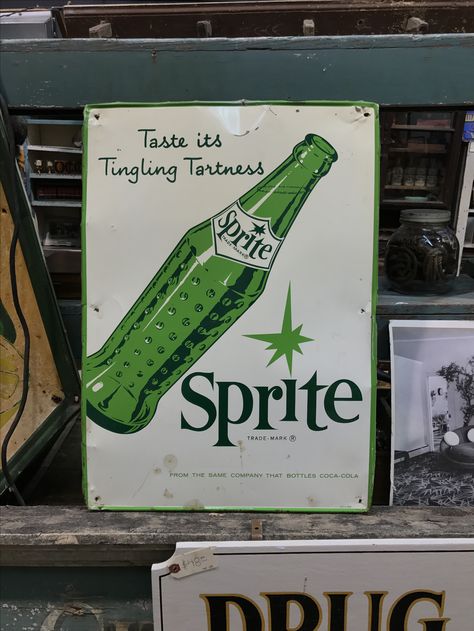 Vintage Sprite Sign Sprite Tattoo Soda, Sprite Aesthetic, Soda Branding, Vintage Soda, Soda Brands, Soda Bottles, Dr Pepper, Cookie Jar, Coca Cola