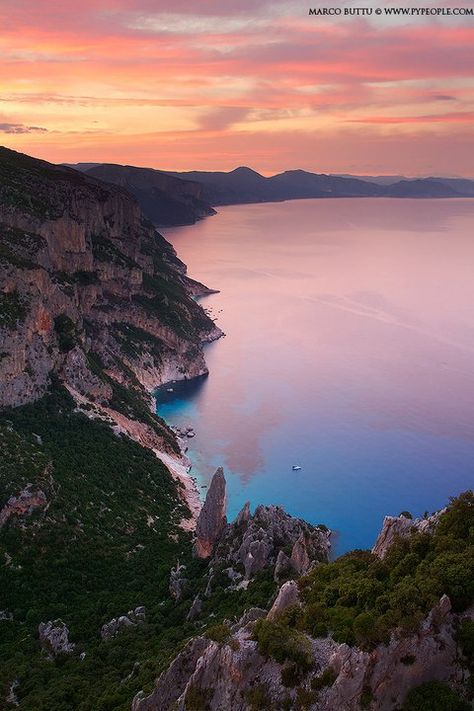 Sunset on the Baunei's Coast, Sardegna, Italy Baunei Sardinia, Sardinia Italy, Regions Of Italy, Voyage Europe, Sicily Italy, Visit Italy, Vacation Photos, Sardinia, Beautiful Islands