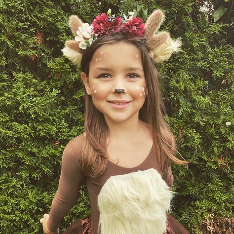 Toddler Deer Makeup, Deer Costume Makeup Kids, Fawn Face Paint, Bambi Face Paint, Toddler Deer Costume Girl, Deer Costume Makeup Simple, Girls Deer Costume, Women Deer Costume, Diy Reindeer Costume