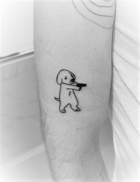 Linework Dog Tattoo, Tattoo Ideas Silly, Silly Dog Tattoo, Funny Dog Tattoo, Animal Flash Tattoo, Cartoon Dog Tattoo, Emoji Tattoo, Word Tattoo Ideas, Puppy Tattoo