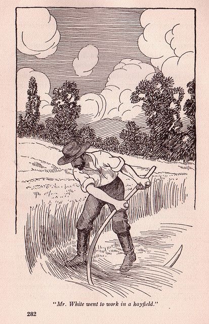 "Mr. White went to work in a hayfield." Farming image from "Pioneer Stories of the Second Advent Message," 1922. Linear Art, Light Academia Aesthetic, Cartoon Style Drawing, Garden Illustration, Sketching Techniques, Farm Art, Animated Drawings, Dope Tattoos, Nashville Tennessee