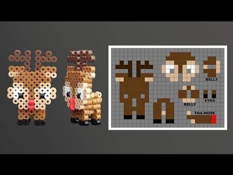 Adorable Crafts, Hama Beads Christmas, Perler Bead Designs, Hama Beads 3d, Christmas Perler Beads, Christmas Rudolph, Pearl Beads Pattern, 3d Perler Bead, Hama Beads Design