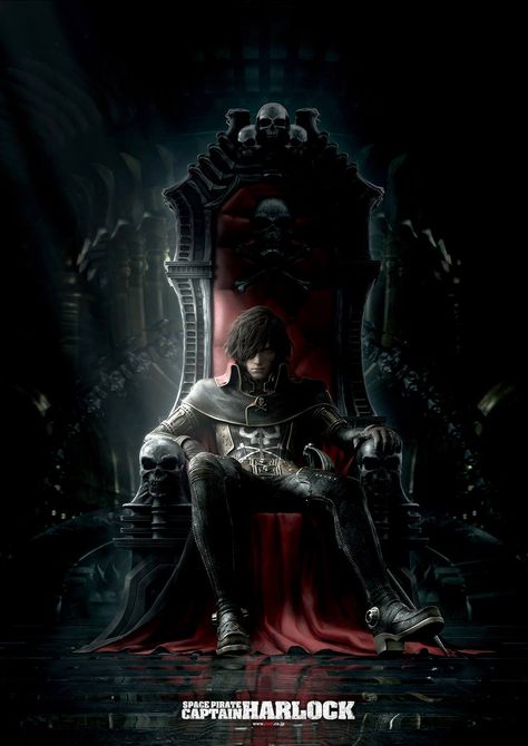 Throne Pose Reference, Harlock Space Pirate, Space Pirate Captain Harlock, King On Throne, Kings Table, Captain Harlock, Royalty Aesthetic, Motion Capture, Space Pirate