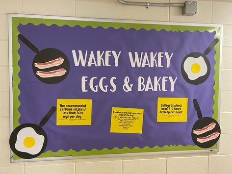 Breakfast theme, RA, res life, dorm Breakfast Bulletin Board Ideas, Dorm Hall Themes, Finals Ra Bulletin Board, Whos On Duty Board Ra, Closing Ra Bulletin Board, End Of Semester Bulletin Board Ra, Dorm Door, Dorm Door Decorations, Meme Ra Bulletin Board