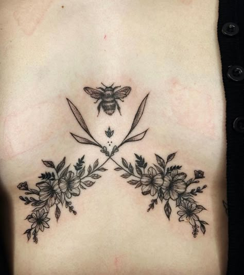 Sternum Bee Tattoo, Bee Tattoo Sternum, Bee Chest Tattoo Female, Bee Sternum Tattoo Women, Sternum Tattoo Cover Up, Leaf Sternum Tattoo, Owl Sternum Tattoo, Nature Sternum Tattoo, Bee Sternum Tattoo