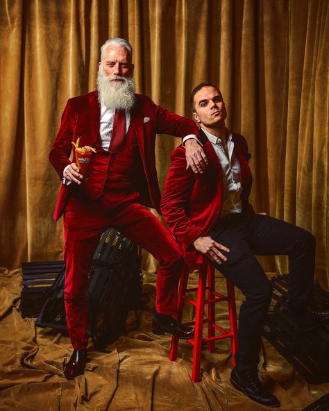 Christmas Outfit Ideas For Men, Christmas Outfit Men, Santa Claus Outfit, Party Dress Codes, Christmas Poses, Christmas Suit, Santa Costume, Origin Story, Christmas Photoshoot