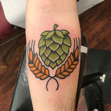 Hops Tattoo Beer, Beer Hop Tattoo, Traditional Beer Tattoo, Beer Tattoo Ideas, Hops Illustration, Artichoke Tattoo, Bacon Tattoo, Beer Tattoo, Hop Tattoo